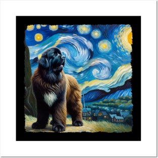 Starry Newfoundland Dog Portrait - Pet Portrait Posters and Art